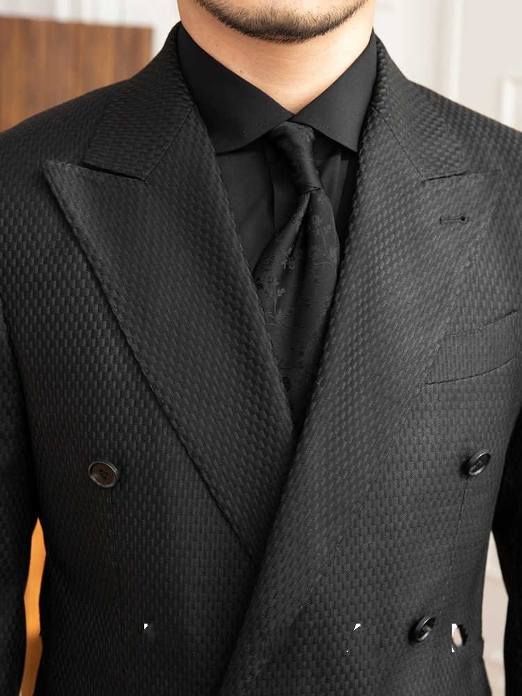 Texture Black Plaid Suit Commute Leisure – Bild 5