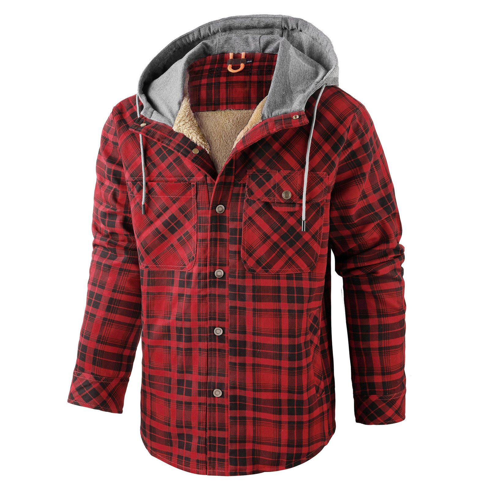 Men's Long-sleeved Fleece-lined Hooded Plaid Shirt Autumn Winter Coat Cotton-padded Jacket – Bild 3