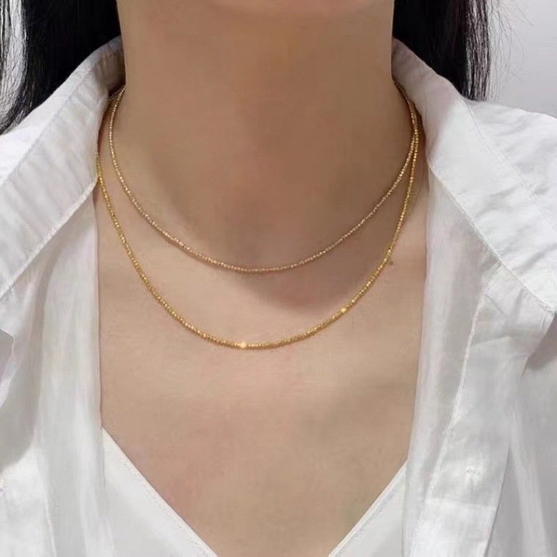 18K Gold Necklace Bungee Laser Bead Wave Bead Chain – Bild 4