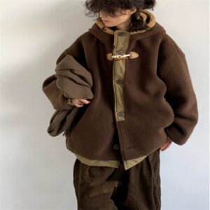 Japanese-style Retro Single-breasted Horn Button Polar Fleece Cotton-padded Coat For Men And Women