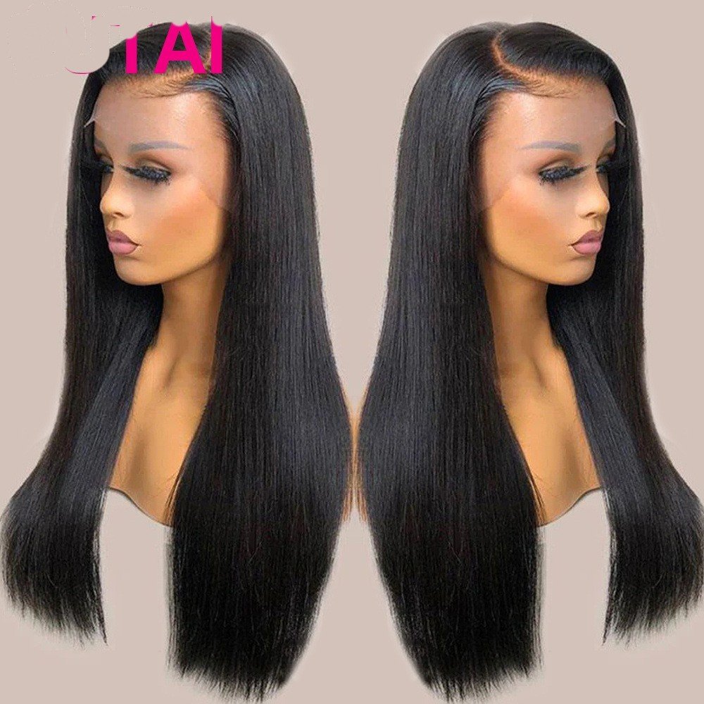 Real Human Hair Lace Wig Set Straight Hair Black Medium Length – Bild 2