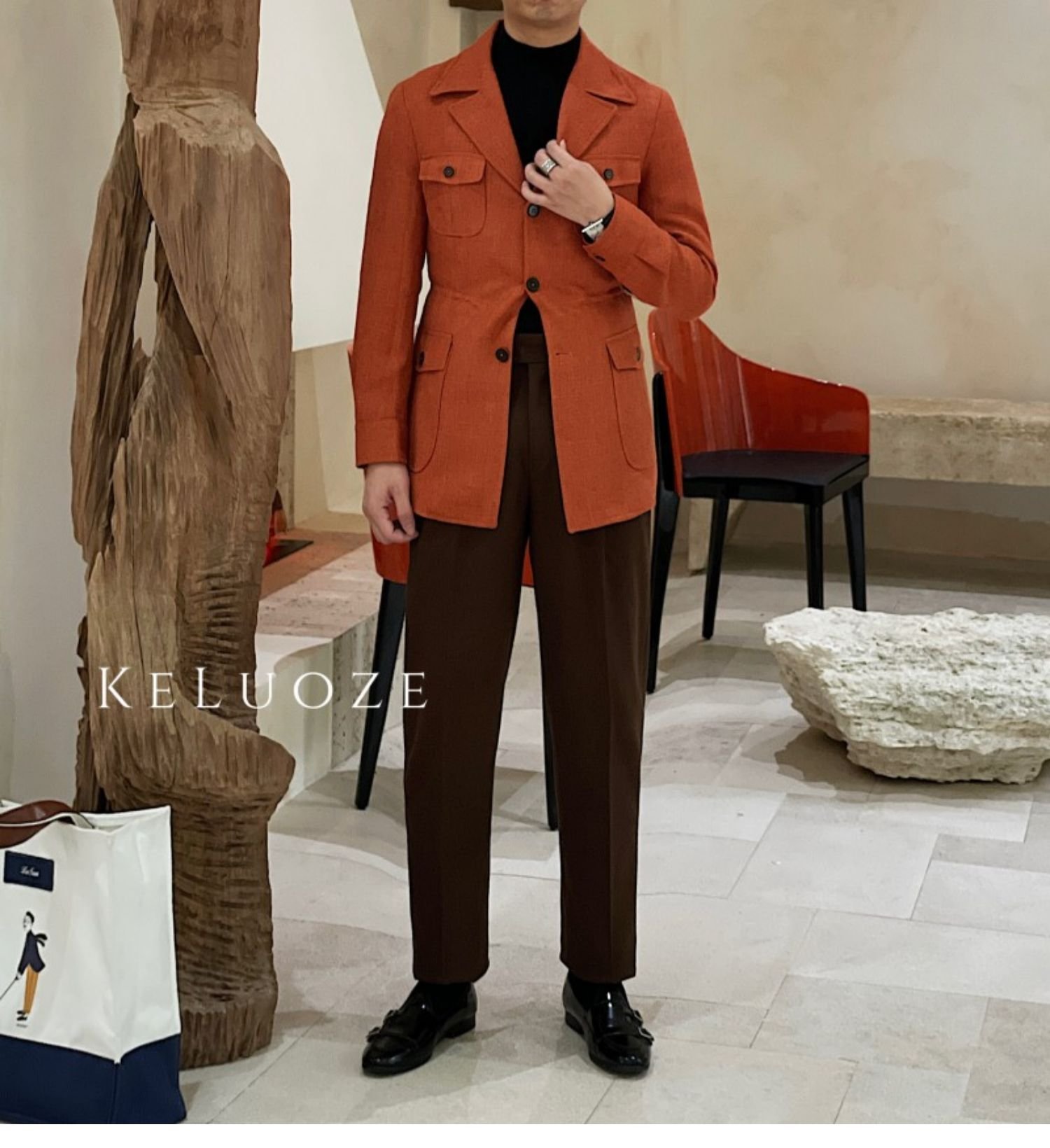 Retro Waist Cinching Casual Slim Fit Jacket, Suit Jacket For Men – Bild 8