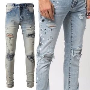 Light Colored Paint Splashing Ink Making Old Washed Jeans For Men