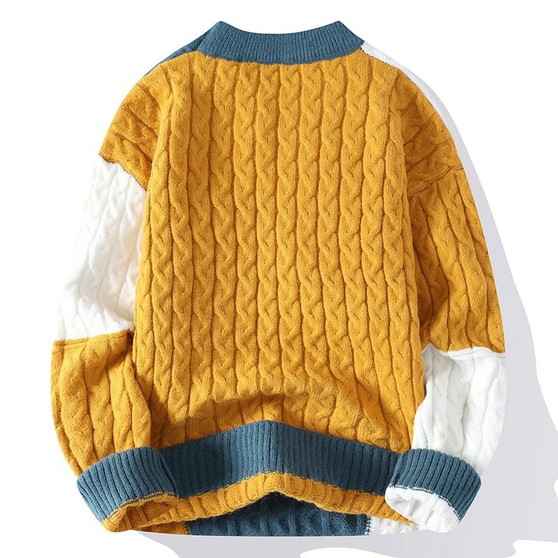 Men's Crew Neck Pullover Sweater Color Contrast Patchwork – Bild 10