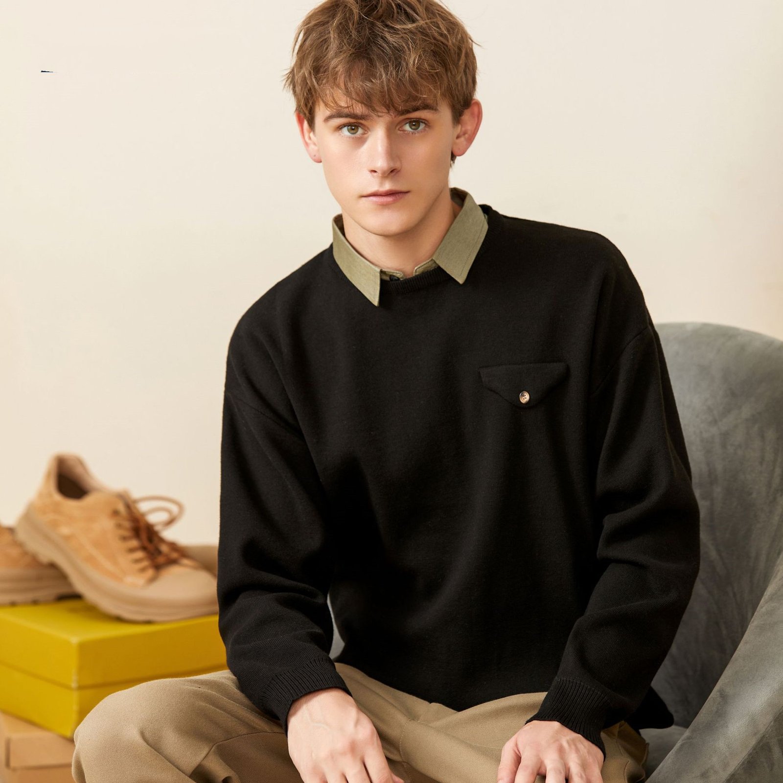 Youth Simple Everyday Fake Pocket Decorated Sweater Men – Bild 5