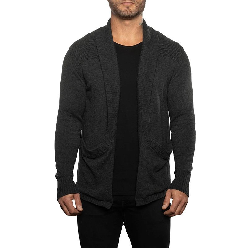 Solid Color Cardigan Sweater With Pockets Casual Men's Long-sleeved Coat – Bild 3