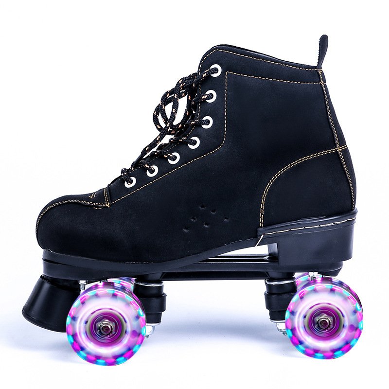 Black Lether Roller Skates Shoes 4-Wheel Double Row – Bild 4