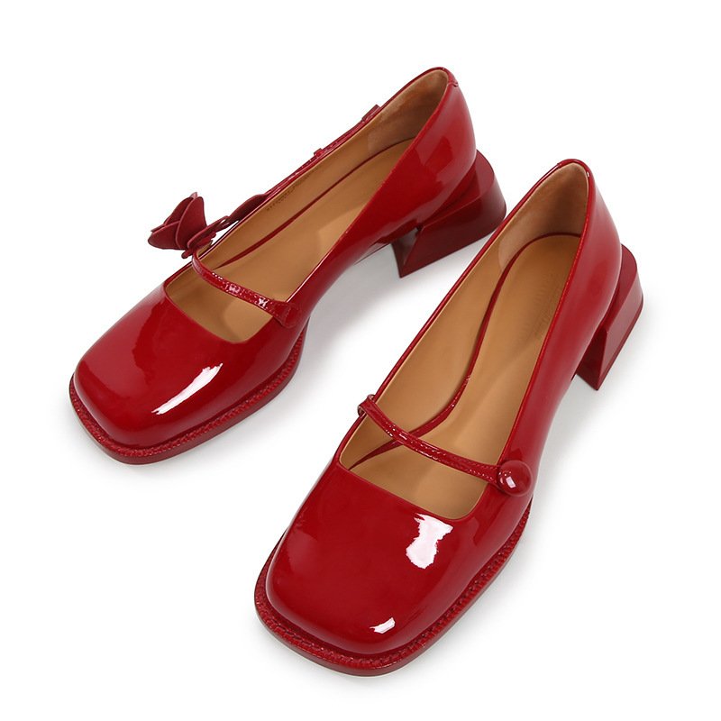 A Rose Single Shoe Square Toe Low-heel Bridal Shoes – Bild 3