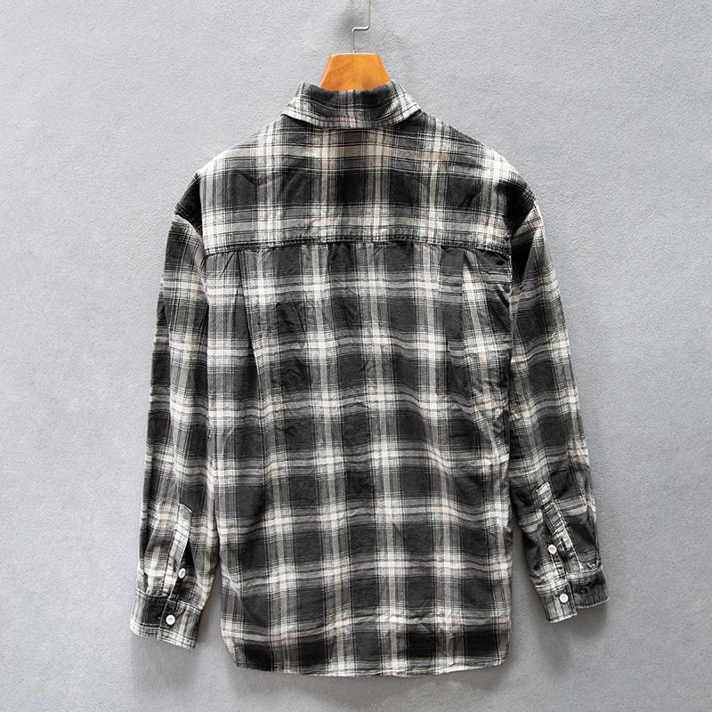 High-end Pure Cotton Trendy Plaid Long-sleeved Shirt Men's Casual Loose Shirt Thickened Coat – Bild 3