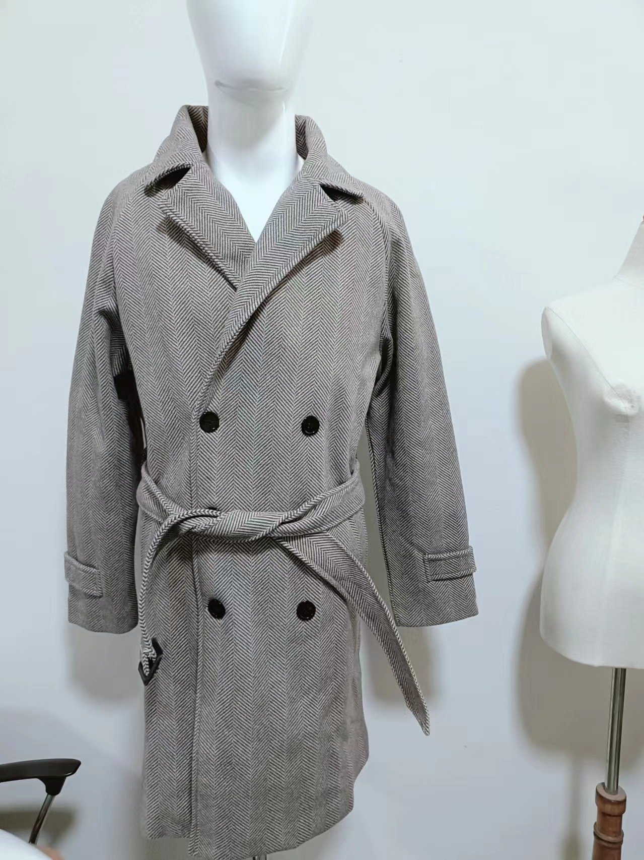 Fall Winter Men Mid-length Woolen Plaid Double Breasted Cotton Padded Thickened Coat – Bild 5