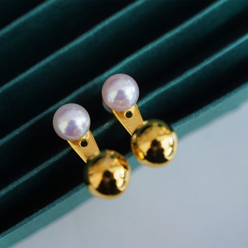 Pearl And Small Gold Ball Combined With Gold Earrings – Bild 5