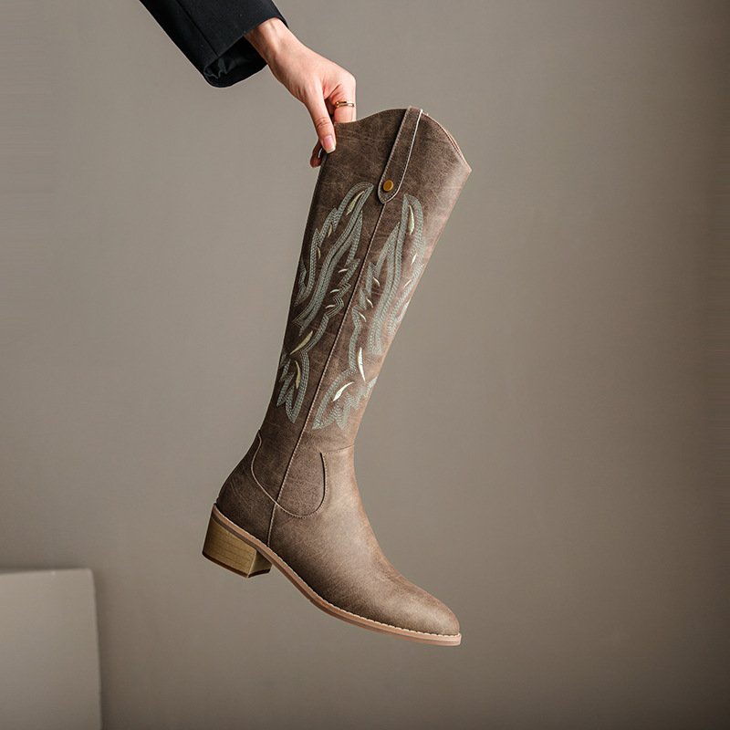 Retro Chunky Heel Embroidery Western Cowboy Boot Women – Bild 5