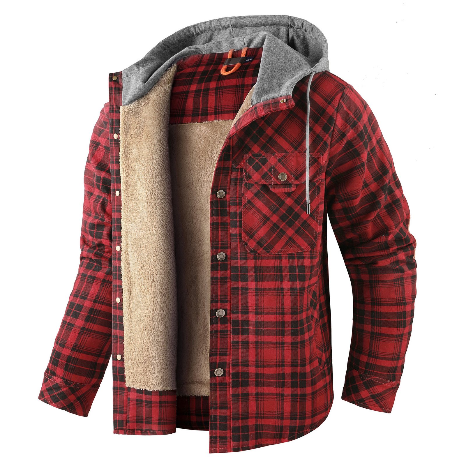 Men's Long-sleeved Fleece-lined Hooded Plaid Shirt Autumn Winter Coat Cotton-padded Jacket – Bild 10