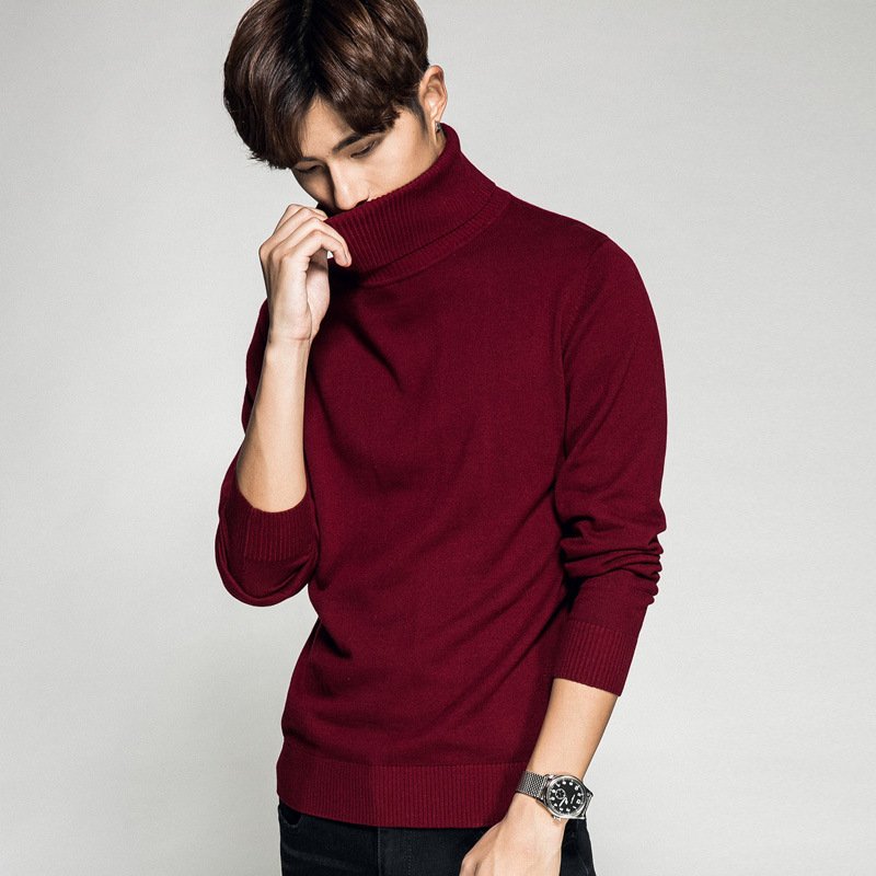 Solid Color Long Sleeve Turtleneck Pullover Men's Base Sweater – Bild 3