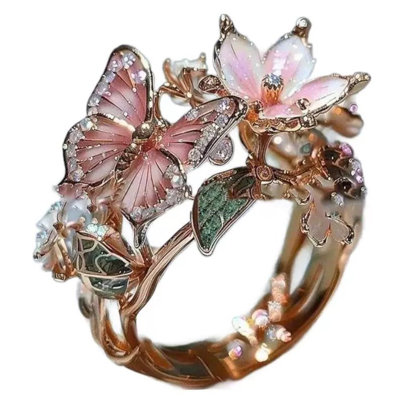 INS Flower Butterfly Ring With Rhinestones And Oil Dropping Design Fashion Personalized Jewelry For Women – Bild 5