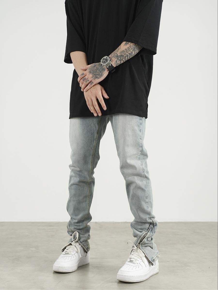 Men And Women High Street Scimitar Zipper Split Slim Jeans – Bild 2