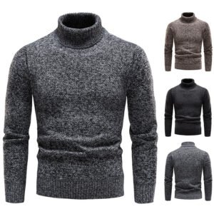 Men's Turtleneck Sweater Fashion Slim Fit Pullover Long-sleeved Knitted Top Solid Color Clothing