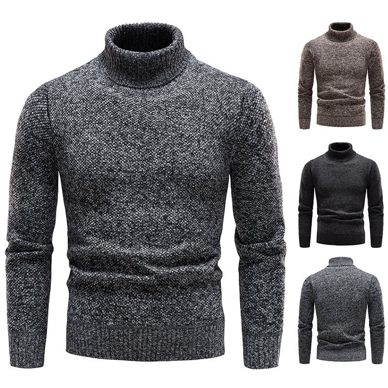 Men's Turtleneck Sweater Fashion Slim Fit Pullover Long-sleeved Knitted Top Solid Color Clothing