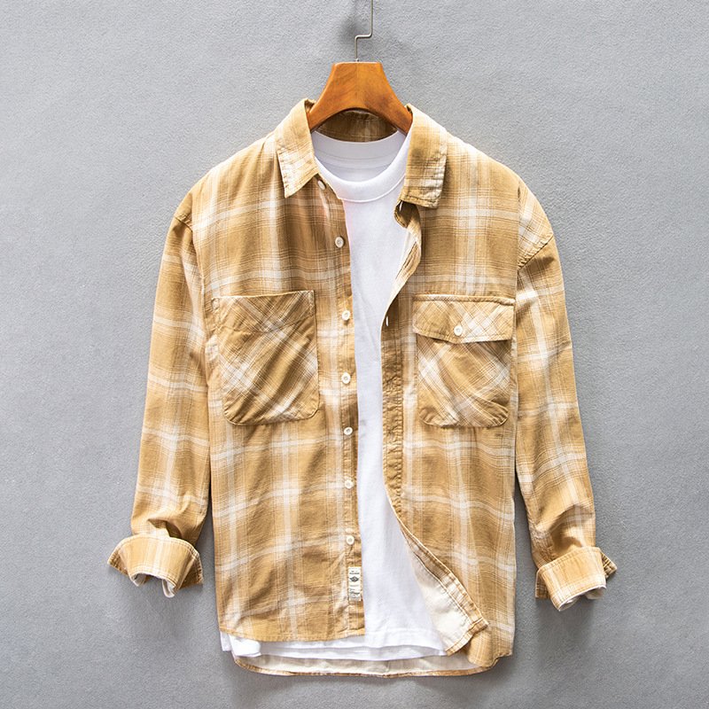 High-end Pure Cotton Trendy Plaid Long-sleeved Shirt Men's Casual Loose Shirt Thickened Coat – Bild 5