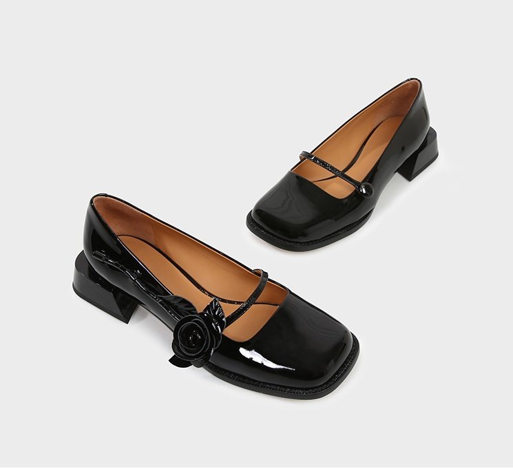 A Rose Single Shoe Square Toe Low-heel Bridal Shoes – Bild 7