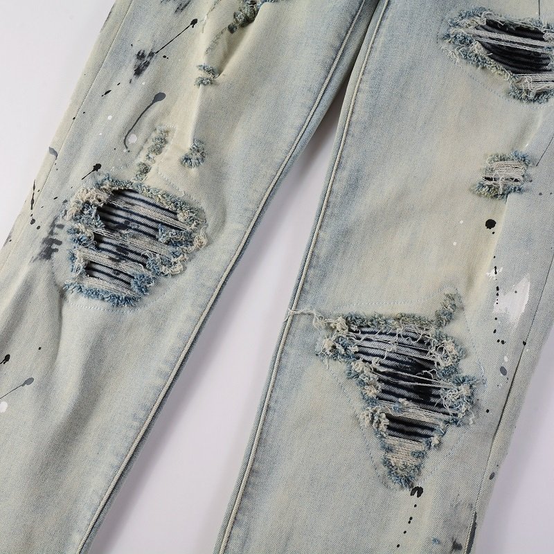 Light Colored Paint Splashing Ink Making Old Washed Jeans For Men – Bild 5
