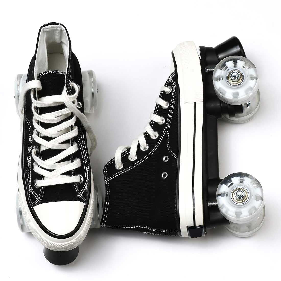 Canvas Black White Double Row Skates Adult Flash Roller Skating Rink Roller Skates – Bild 5