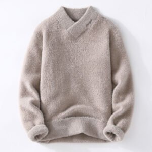 Autumn And Winter Crystal Mink Velvet Trendy Korean Style Half Turtleneck Knitted Sweater For Men