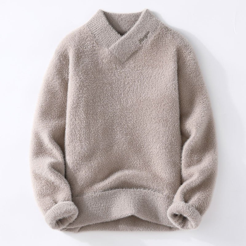 Autumn And Winter Crystal Mink Velvet Trendy Korean Style Half Turtleneck Knitted Sweater For Men