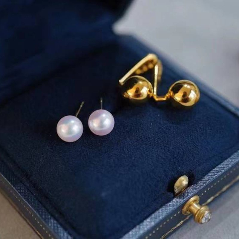 Pearl And Small Gold Ball Combined With Gold Earrings – Bild 2