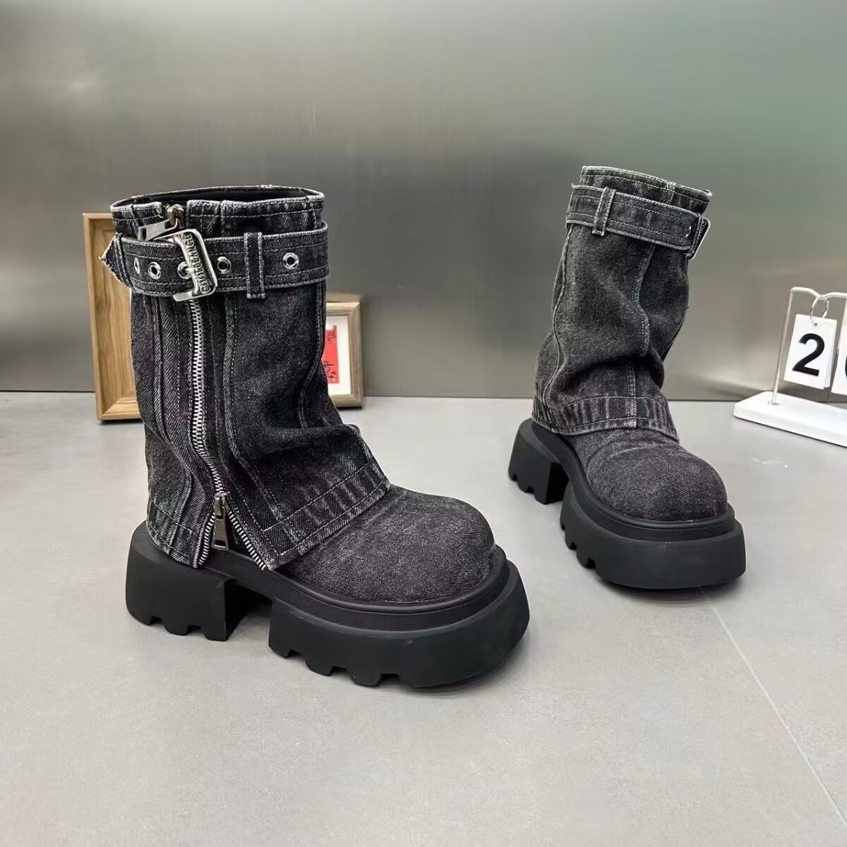 Martin Boots Denim Fake Two Pieces Pile Style Boots Motorcycle Boots – Bild 3