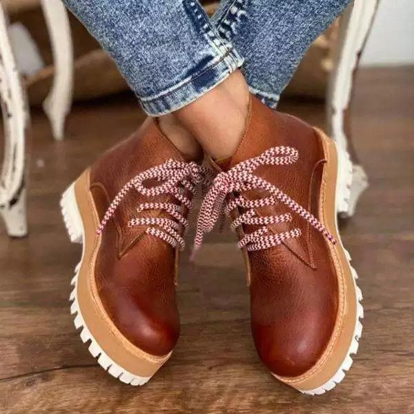 Flat Heel Women's Round Toe Brown Low-Tube Viscose Martin Boots – Bild 2