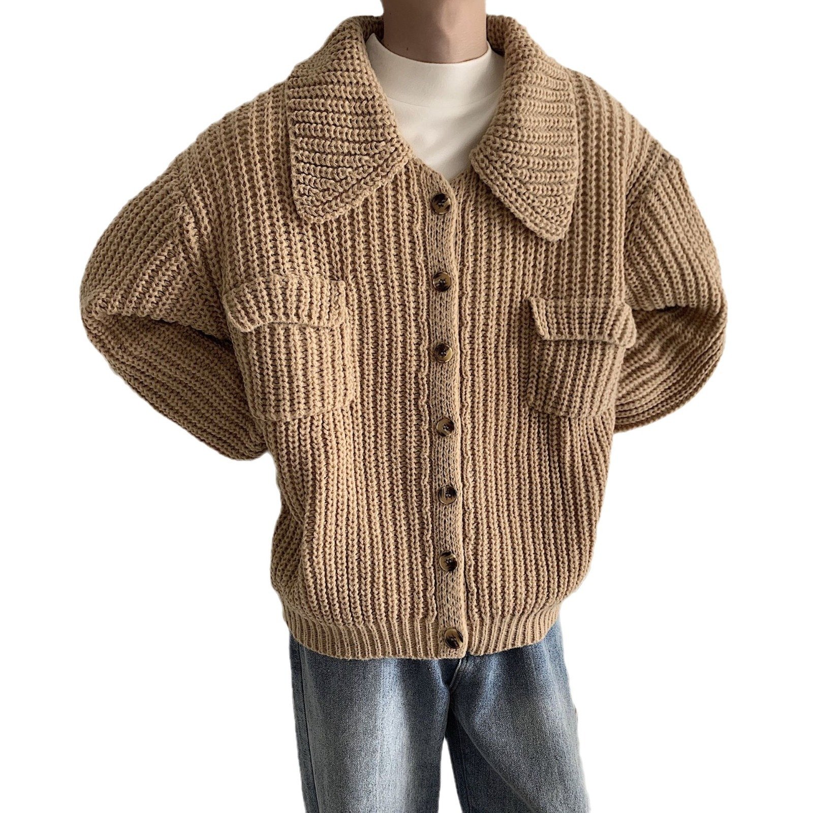 Winter Lapel Sweater Single-breasted Men's Loose Cardigan – Bild 2