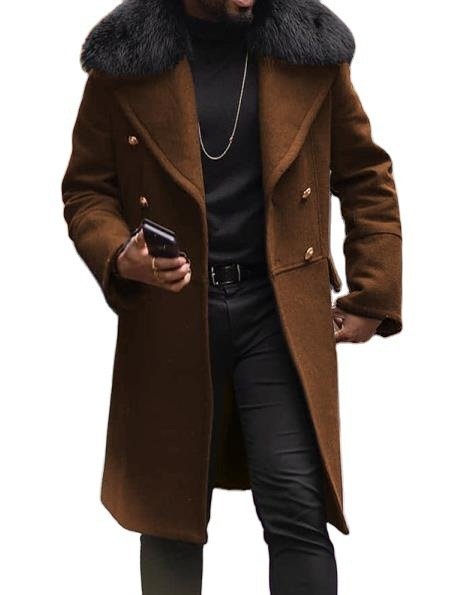 Casual Woolen Men's Coat Fur Collar – Bild 4
