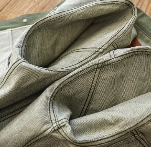 Vulcanized Green Puree Denim Retro Workwear Pure Cotton Coat Men – Bild 3