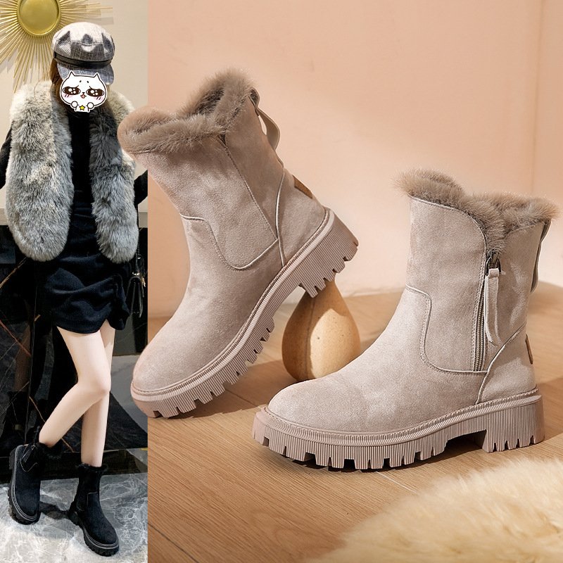 Women's Cotton-padded Shoes Winter New Fur Snow Boots Fleece-lined Casual Martin Boots – Bild 5