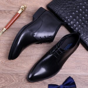 British Super Pointed Toe Business Formal Wear Mid-high-top Leather Shoes