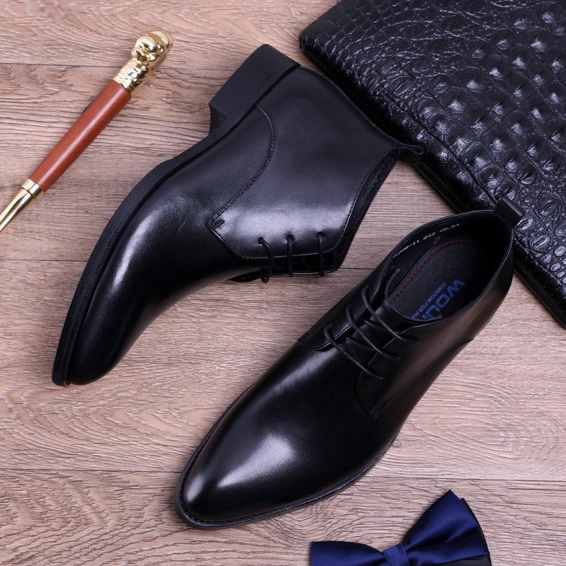 British Super Pointed Toe Business Formal Wear Mid-high-top Leather Shoes