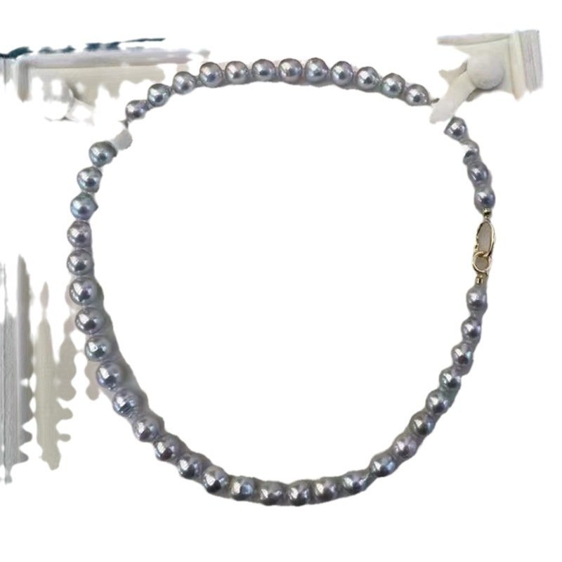 8-9MM Baroque Silver Blue Gray Aurora Sea Pearls Necklace – Bild 5