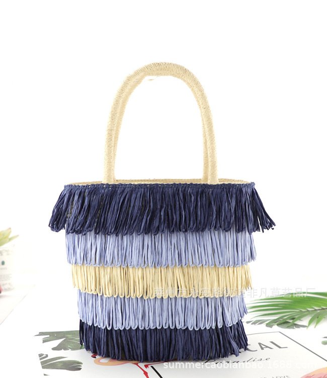 Colorful Tassel Paper Rope Straw Bag Tote – Bild 3