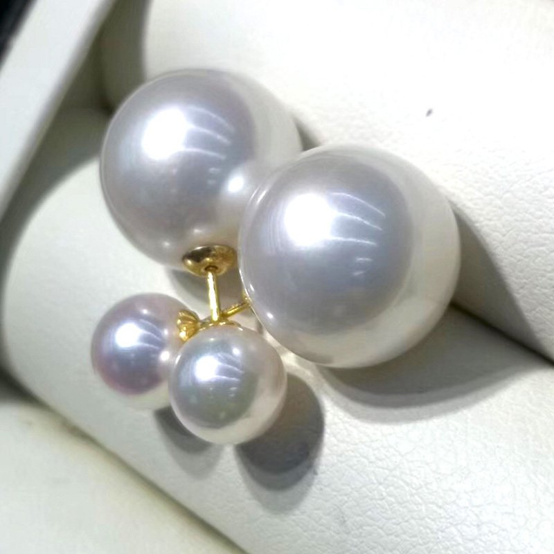Women's Natural Freshwater Round Pearl Earrings – Bild 2