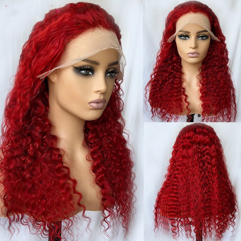 Red Deep Wave Human Hair Wig Real Headgear – Bild 2
