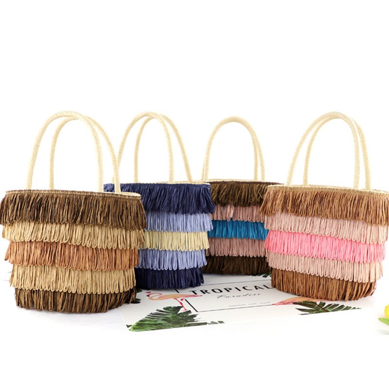 Colorful Tassel Paper Rope Straw Bag Tote