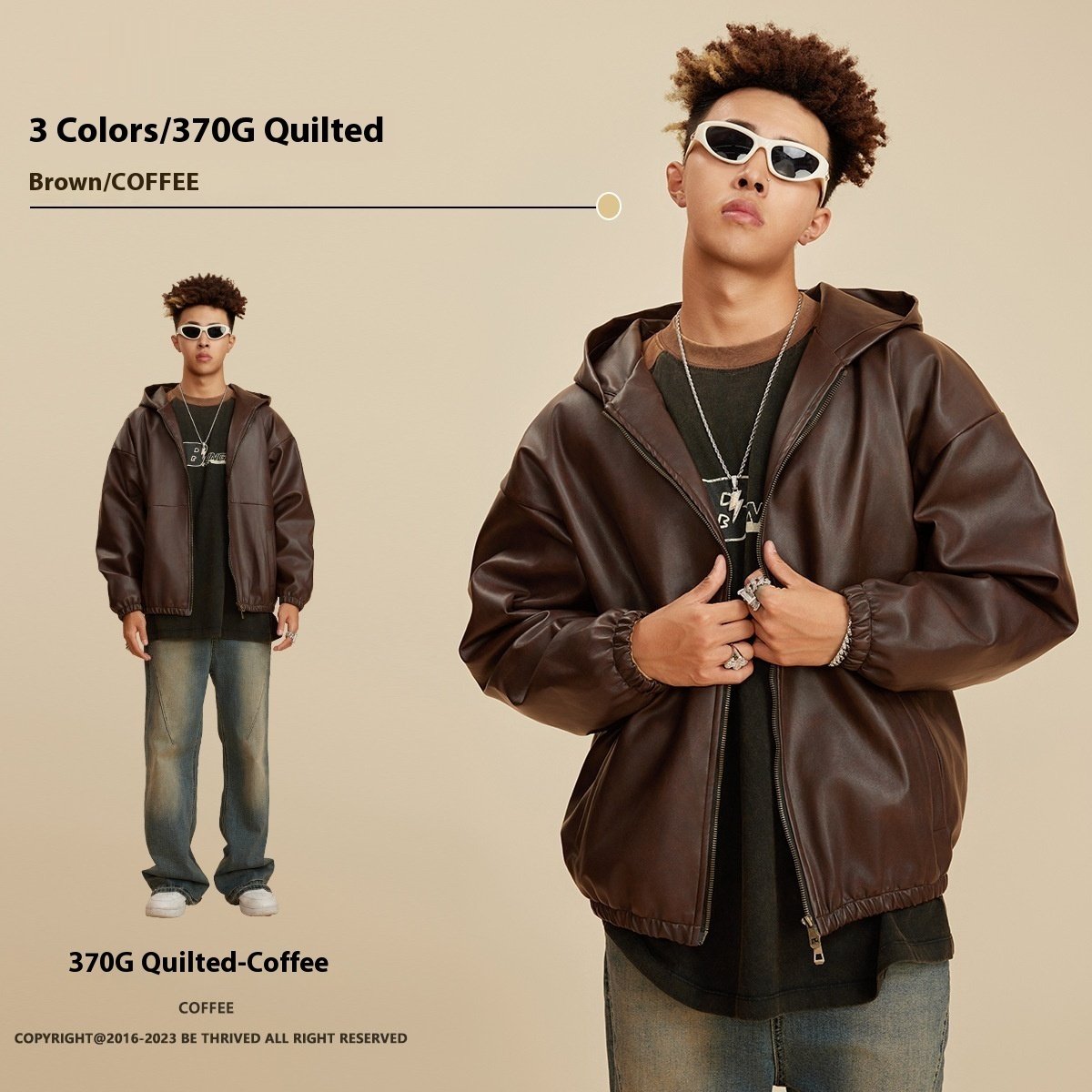 Heavy American Retro Fashion Brand Leather Coat – Bild 4