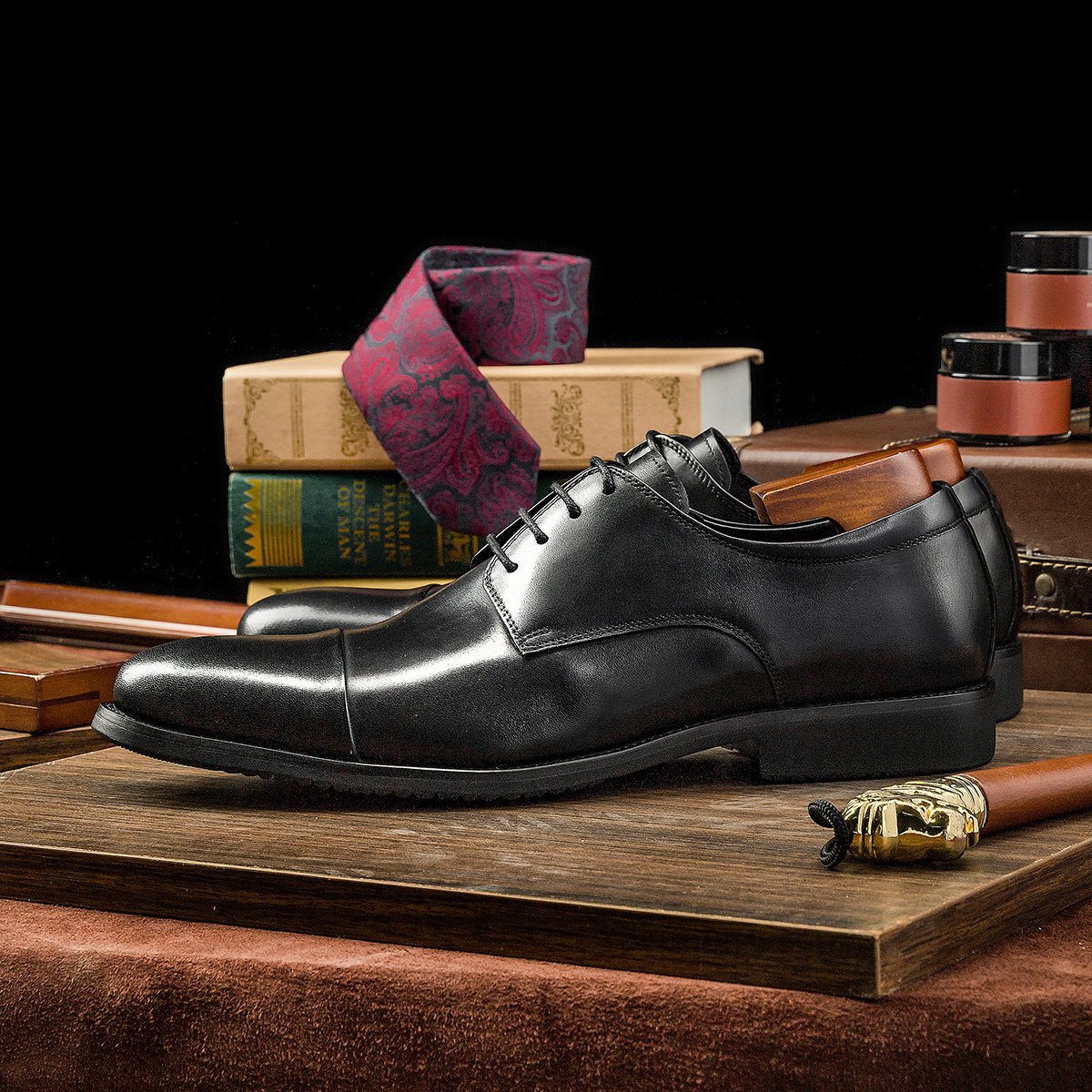 Three-joint Leather Shoes, Round Toe Lace-up Leather, British Business Dress Shoes – Bild 5