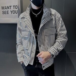British Style Men's Houndstooth Coat Men's High-grade Short Jacket Autumn And Winter