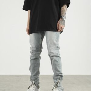 Men And Women High Street Scimitar Zipper Split Slim Jeans