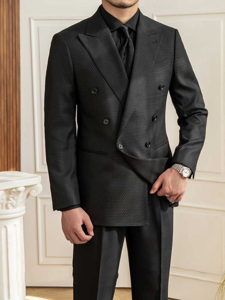 Texture Black Plaid Suit Commute Leisure – Bild 6