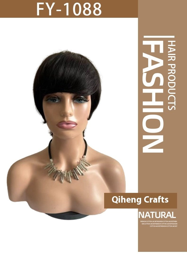 Short Straight Wig Women's Short Hair Head Cover Real Human Hair – Bild 7