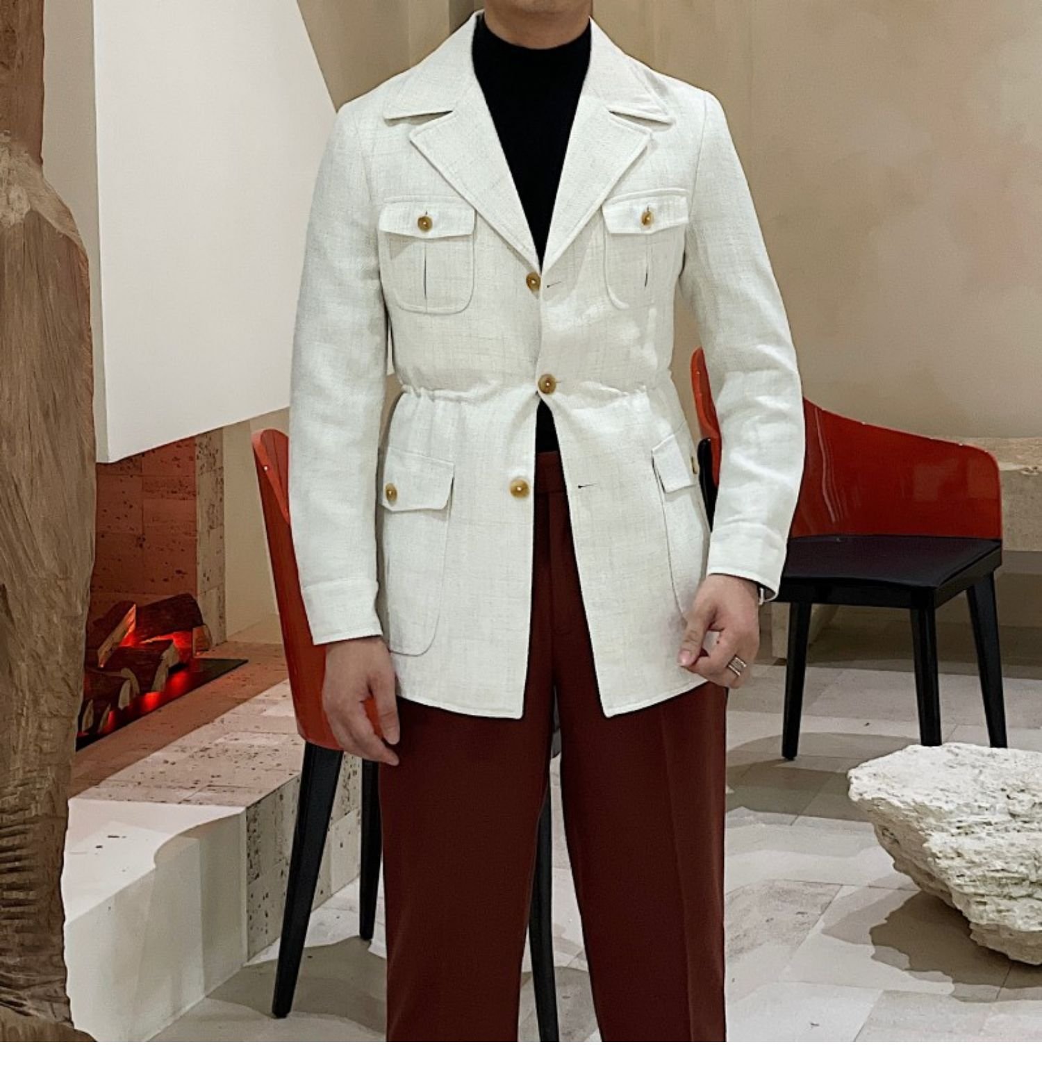 Retro Waist Cinching Casual Slim Fit Jacket, Suit Jacket For Men – Bild 5