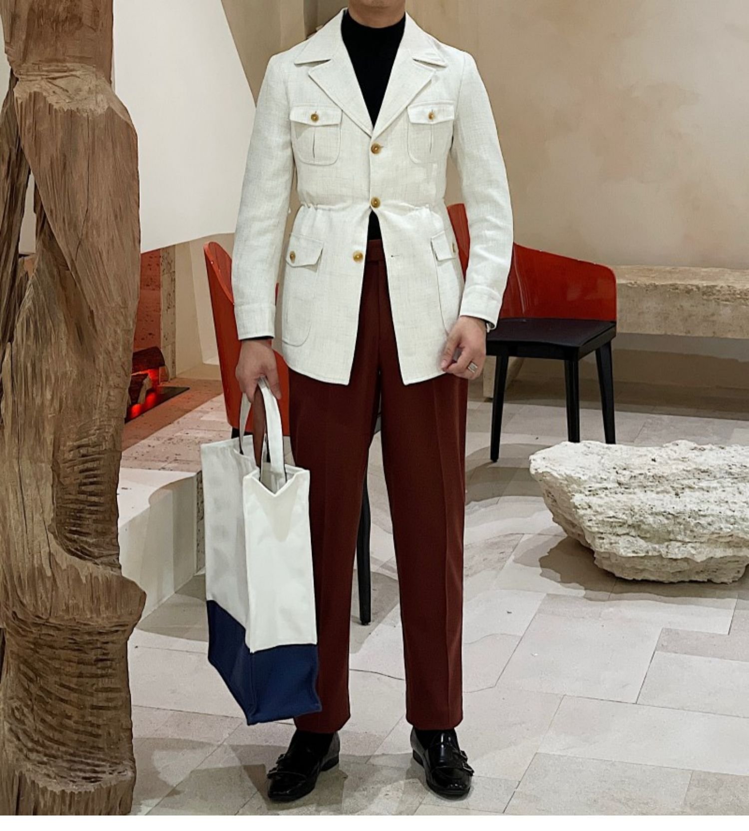 Retro Waist Cinching Casual Slim Fit Jacket, Suit Jacket For Men – Bild 3